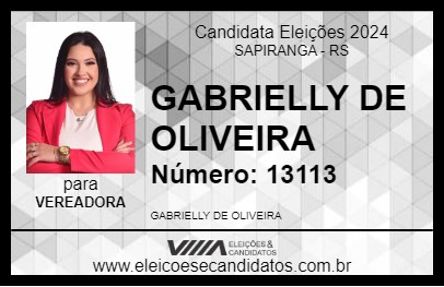 Candidato GABRIELLY DE OLIVEIRA 2024 - SAPIRANGA - Eleições