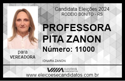 Candidato PROFESSORA PITA ZANON 2024 - RODEIO BONITO - Eleições