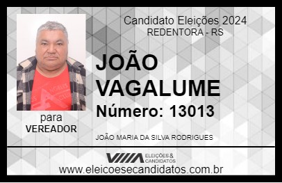 Candidato JOÃO VAGALUME 2024 - REDENTORA - Eleições