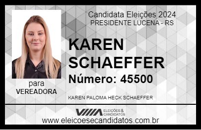 Candidato KAREN SCHAEFFER 2024 - PRESIDENTE LUCENA - Eleições