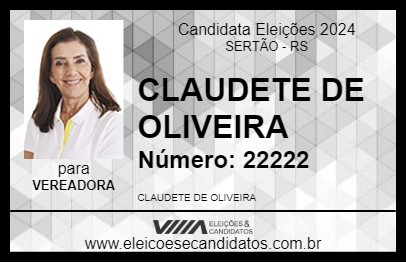 Candidato CLAUDETE DE OLIVEIRA 2024 - SERTÃO - Eleições