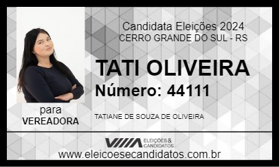 Candidato TATI OLIVEIRA 2024 - CERRO GRANDE DO SUL - Eleições