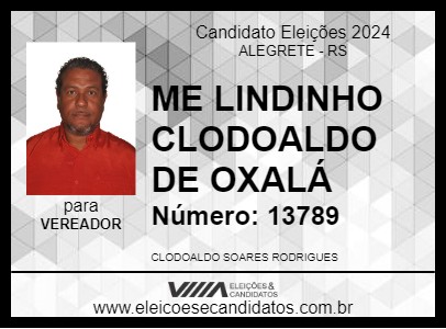 Candidato ME LINDINHO CLODOALDO DE OXALÁ 2024 - ALEGRETE - Eleições