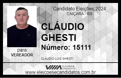 Candidato CLÁUDIO GHESTI 2024 - CAIÇARA - Eleições