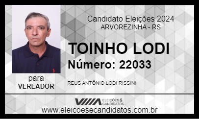 Candidato TOINHO LODI 2024 - ARVOREZINHA - Eleições