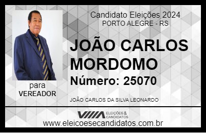 Candidato JOÃO CARLOS MORDOMO 2024 - PORTO ALEGRE - Eleições