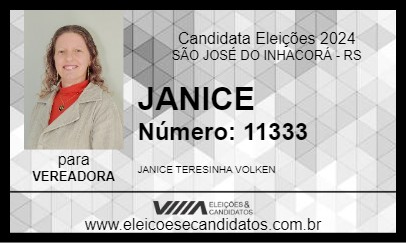 Candidato JANICE 2024 - SÃO JOSÉ DO INHACORÁ - Eleições