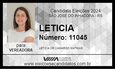 Candidato LETICIA 2024 - SÃO JOSÉ DO INHACORÁ - Eleições