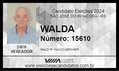 Candidato WALDA 2024 - SÃO JOSÉ DO INHACORÁ - Eleições