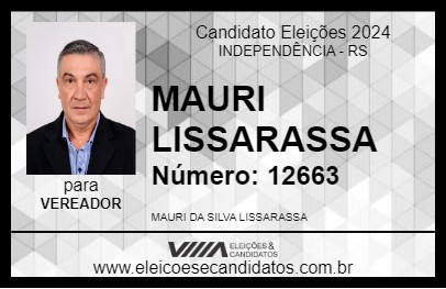 Candidato MAURI  LISSARASSA 2024 - INDEPENDÊNCIA - Eleições