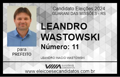 Candidato LEANDRO WASTOWSKI 2024 - GUARANI DAS MISSÕES - Eleições