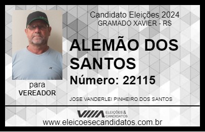 Candidato ALEMÃO DOS SANTOS 2024 - GRAMADO XAVIER - Eleições