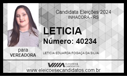 Candidato LETICIA 2024 - INHACORÁ - Eleições