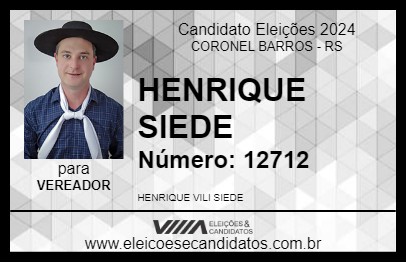 Candidato HENRIQUE SIEDE 2024 - CORONEL BARROS - Eleições