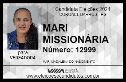 Candidato MARI MISSIONÁRIA 2024 - CORONEL BARROS - Eleições