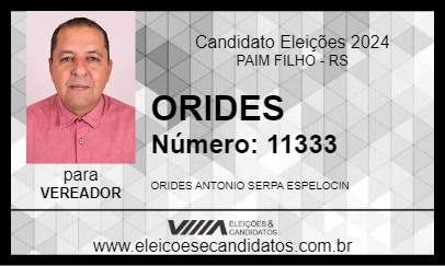 Candidato ORIDES 2024 - PAIM FILHO - Eleições