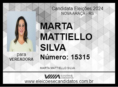 Candidato MARTA MATTIELLO SILVA 2024 - NOVA ARAÇÁ - Eleições