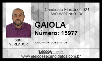 Candidato GAIOLA 2024 - SÃO MARTINHO - Eleições