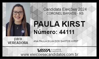 Candidato PAULA KIRST 2024 - CORONEL BARROS - Eleições