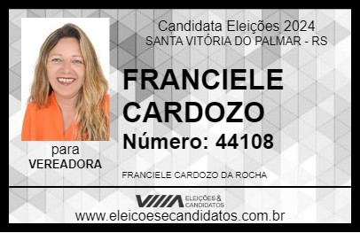 Candidato FRANCIELE CARDOZO 2024 - SANTA VITÓRIA DO PALMAR - Eleições