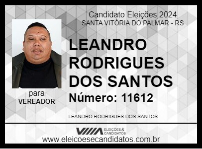 Candidato LEANDRO RODRIGUES DOS SANTOS 2024 - SANTA VITÓRIA DO PALMAR - Eleições