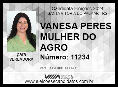 Candidato VANESA PERES MULHER DO AGRO 2024 - SANTA VITÓRIA DO PALMAR - Eleições