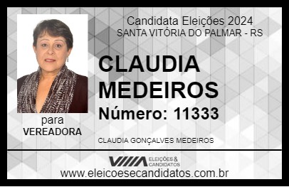 Candidato CLAUDIA MEDEIROS 2024 - SANTA VITÓRIA DO PALMAR - Eleições