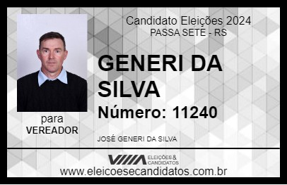 Candidato GENERI DA SILVA 2024 - PASSA SETE - Eleições