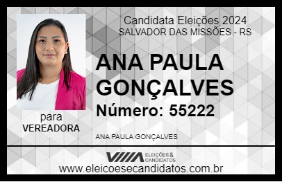 Candidato ANA PAULA GONÇALVES 2024 - SALVADOR DAS MISSÕES - Eleições