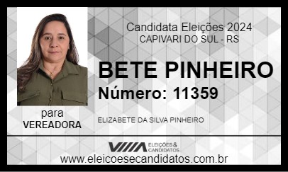 Candidato BETE PINHEIRO 2024 - CAPIVARI DO SUL - Eleições