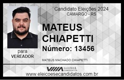 Candidato MATEUS CHIAPETTI 2024 - CAMARGO - Eleições