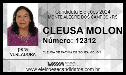 Candidato CLEUSA MOLON 2024 - MONTE ALEGRE DOS CAMPOS - Eleições