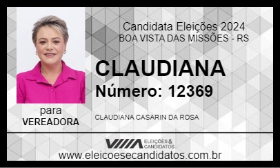 Candidato CLAUDIANA 2024 - BOA VISTA DAS MISSÕES - Eleições