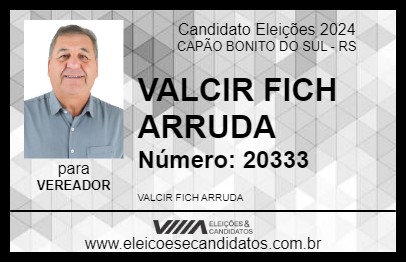 Candidato VALCIR FICH ARRUDA 2024 - CAPÃO BONITO DO SUL - Eleições