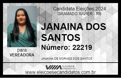 Candidato JANAINA DOS SANTOS 2024 - GRAMADO XAVIER - Eleições