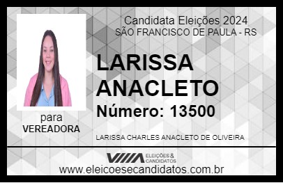 Candidato LARISSA ANACLETO 2024 - SÃO FRANCISCO DE PAULA - Eleições