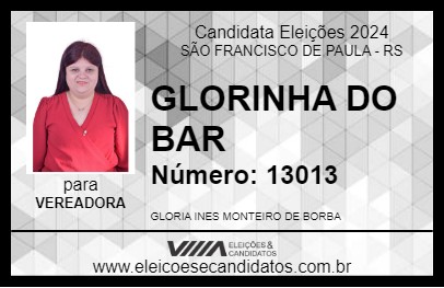 Candidato GLORINHA DO BAR 2024 - SÃO FRANCISCO DE PAULA - Eleições