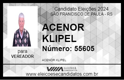 Candidato ACENOR KLIPEL 2024 - SÃO FRANCISCO DE PAULA - Eleições