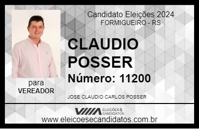 Candidato CLAUDIO POSSER 2024 - FORMIGUEIRO - Eleições