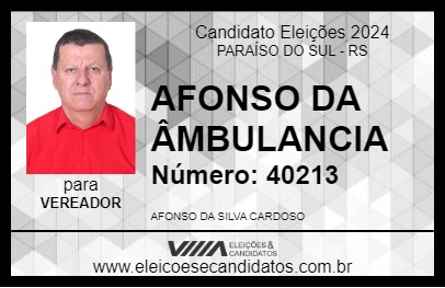 Candidato AFONSO DA ÂMBULANCIA 2024 - PARAÍSO DO SUL - Eleições