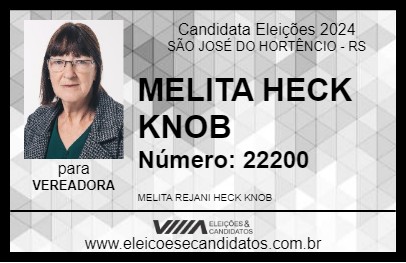 Candidato MELITA HECK KNOB 2024 - SÃO JOSÉ DO HORTÊNCIO - Eleições