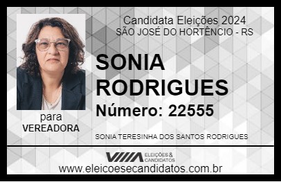 Candidato SONIA RODRIGUES 2024 - SÃO JOSÉ DO HORTÊNCIO - Eleições