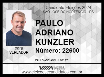 Candidato PAULO ADRIANO KUNZLER 2024 - SÃO JOSÉ DO HORTÊNCIO - Eleições