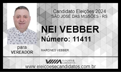 Candidato NEI VEBBER 2024 - SÃO JOSÉ DAS MISSÕES - Eleições