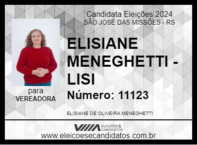 Candidato ELISIANE MENEGHETTI - LISI 2024 - SÃO JOSÉ DAS MISSÕES - Eleições