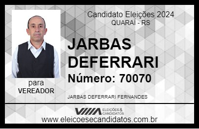 Candidato JARBAS DEFERRARI 2024 - QUARAÍ - Eleições