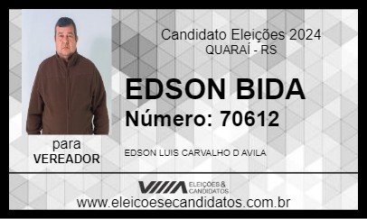 Candidato EDSON BIDA 2024 - QUARAÍ - Eleições