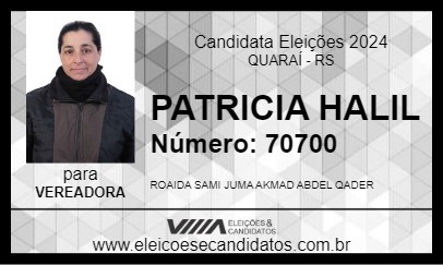 Candidato PATRICIA HALIL 2024 - QUARAÍ - Eleições