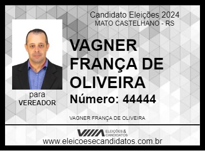 Candidato VAGNER FRANÇA DE OLIVEIRA 2024 - MATO CASTELHANO - Eleições