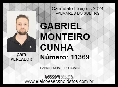 Candidato GABRIEL MONTEIRO CUNHA 2024 - PALMARES DO SUL - Eleições